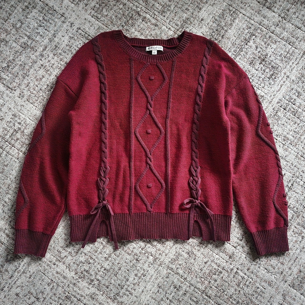 Frye and Co. Red Barn Cotton Blend Thick Knitted Crewneck Sweater Large